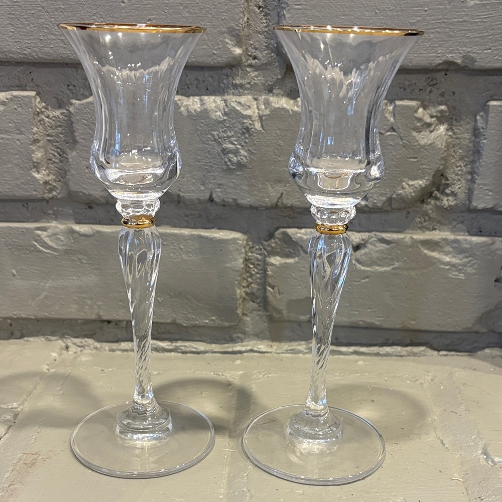 VTG Mikasa "Jamestown" Gold-Rimmed Crystal Candlesticks‎